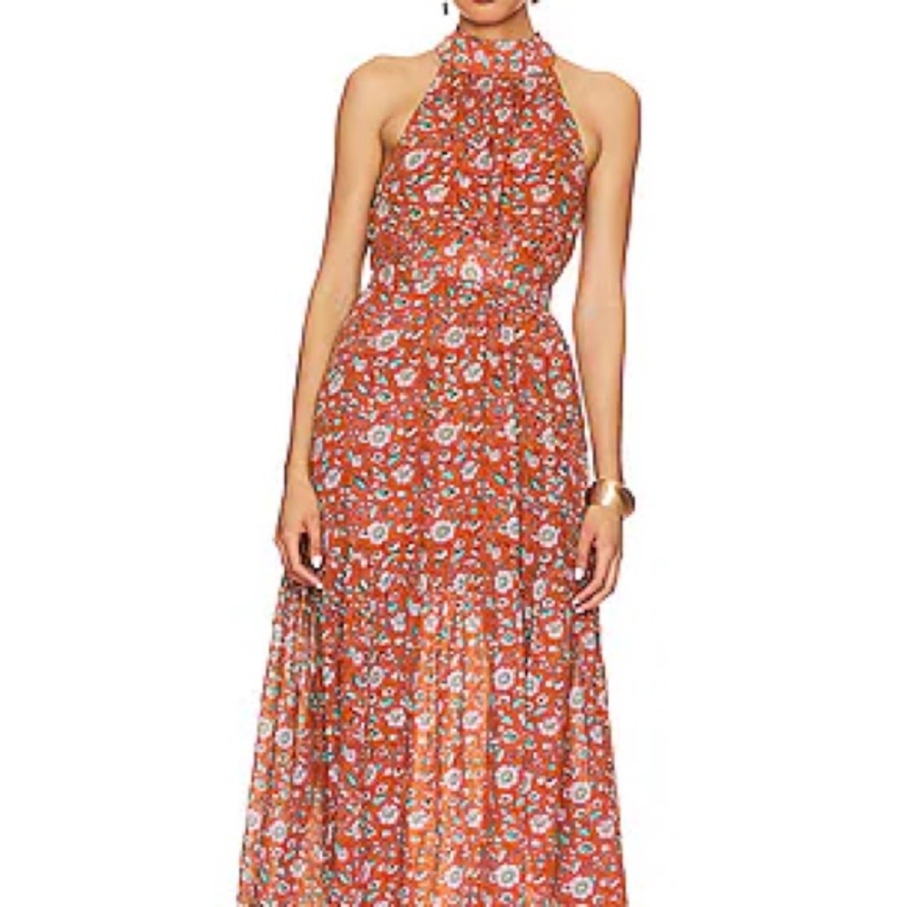 Cleobella Orange Floral Halter Maxi Dress